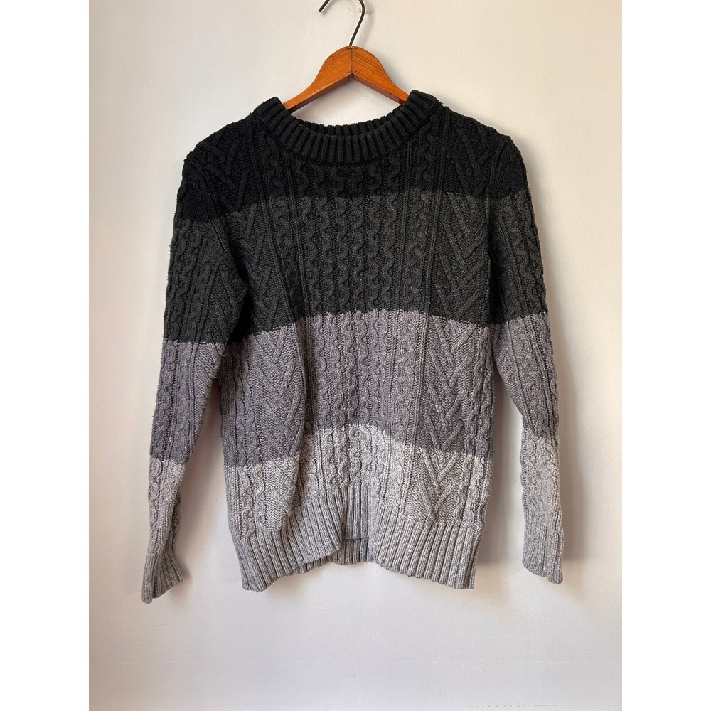 American Eagle Grayscale Colorblock Cable Knit Sweater Mens Small Gray Black